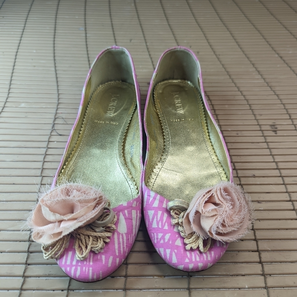J. Crew Pink Patterned Floral Appliqué Flats